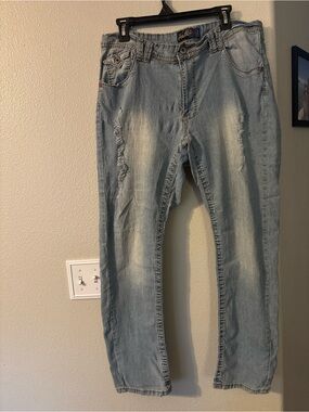 Angels Distressed Light Wash Straight Leg Jeans Stretch Frayed Size 20 Plus